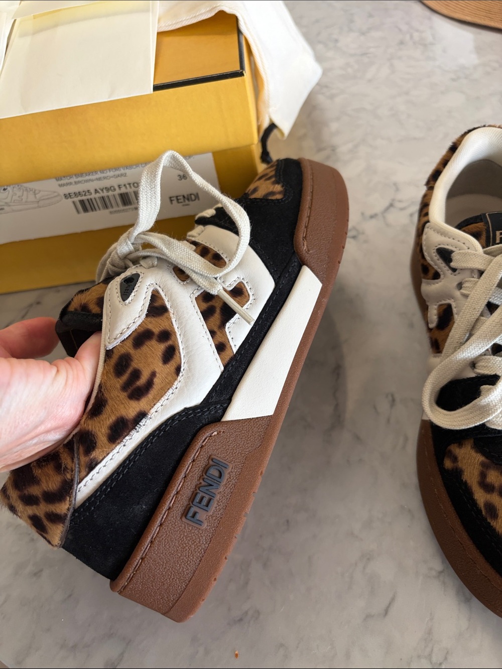 NWT Fendi Leopard-Print Low-Top Sneaker in Black, Cream & Brown w/ box &laces! - Picture 8 of 17